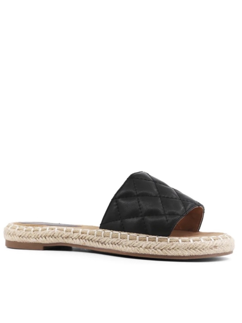 ShuShop Catherine Quilted Espadrille Flat Slide Sandals Black/Natural, Sz 7